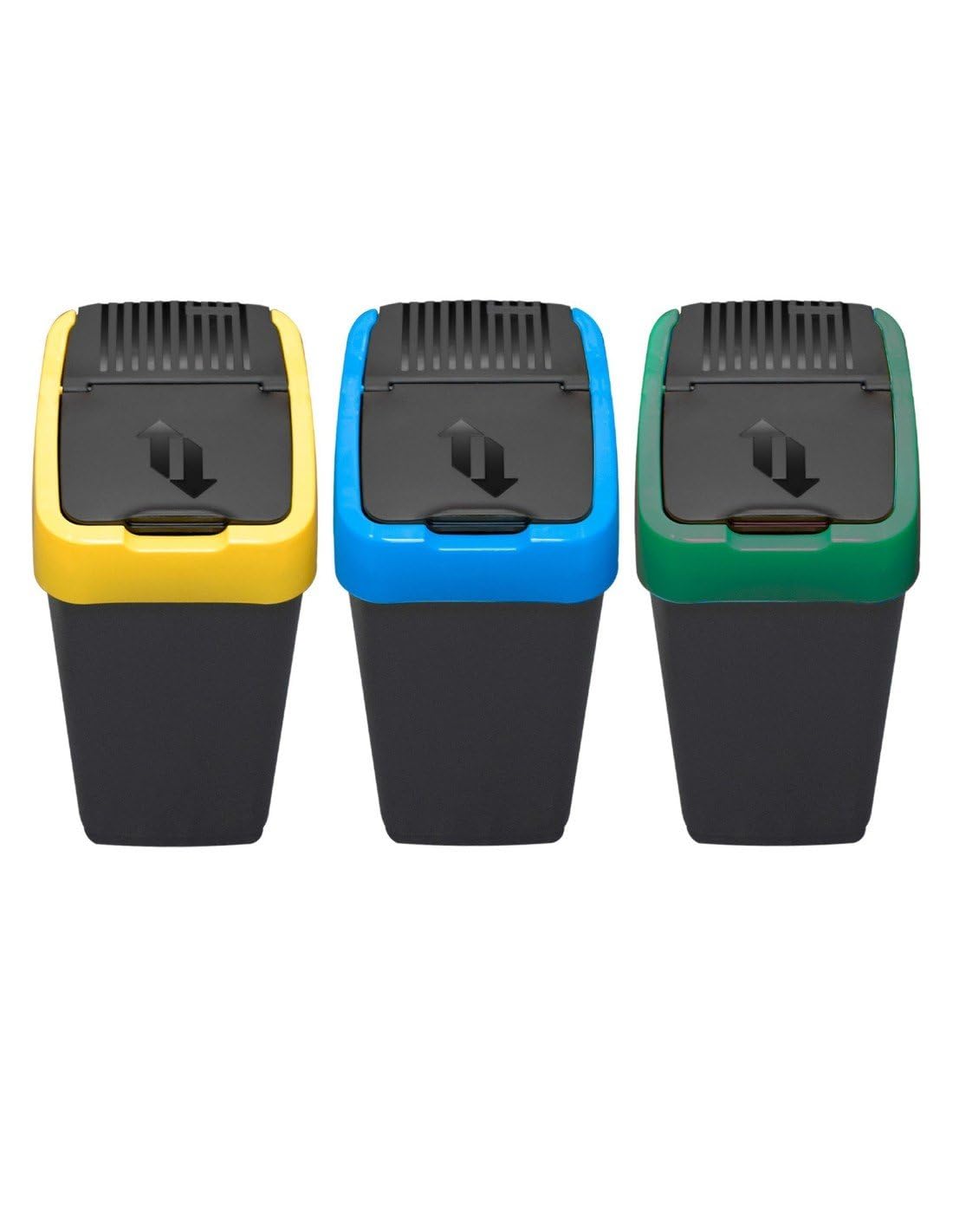 Jardin202 - Cubo Basura de Reciclaje Pack 3 Cubos de 18L y 25L con Tapa básculante de Plástico | Papelera para Reciclar | 18 L (Negro)