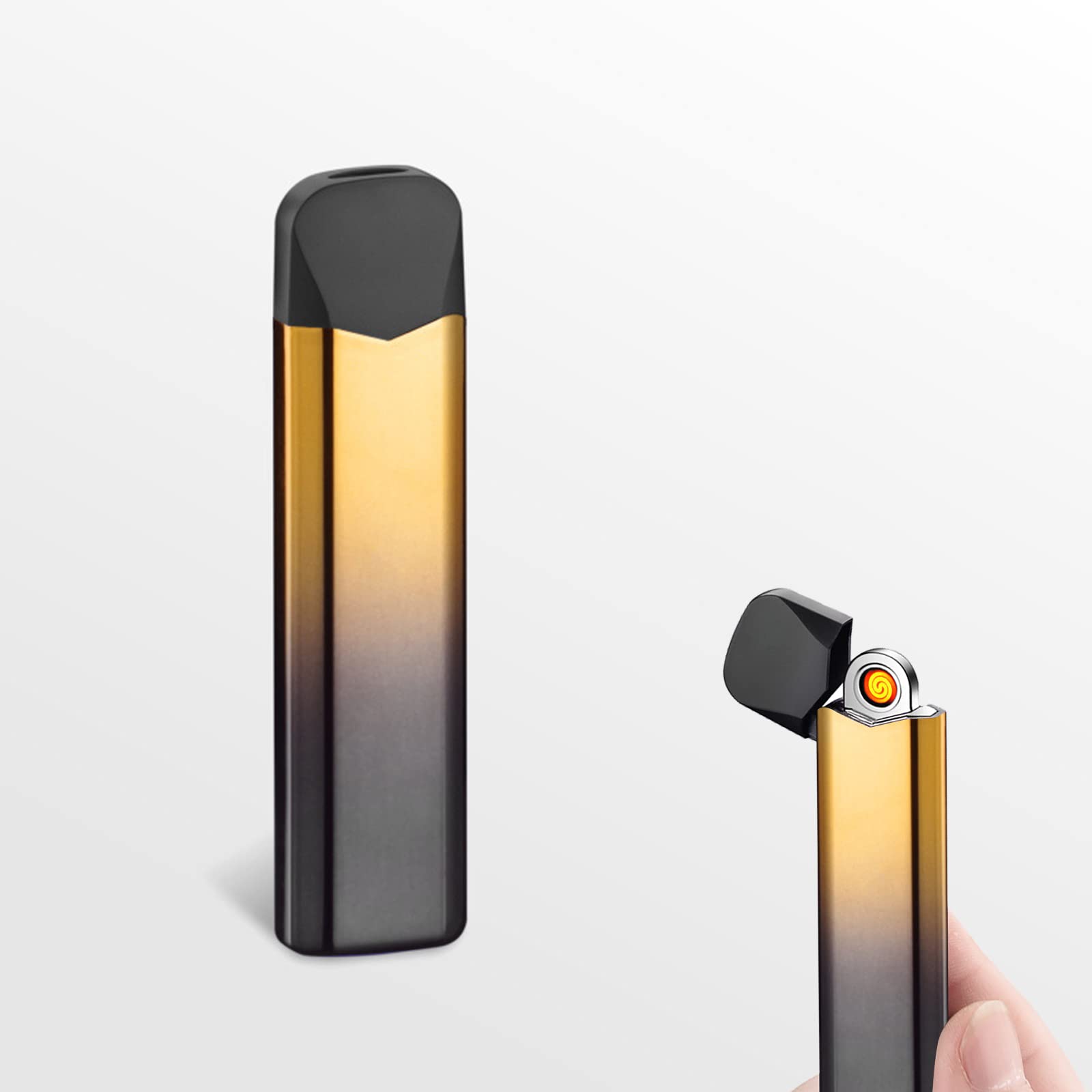 SKRFIREPlasma Lighter USB Rechargeable Electric Lighter Tungsten Turbo Lighter Outdoor Windproof Stylish and Cool Lighter with Beautiful Gift Box (Gold)