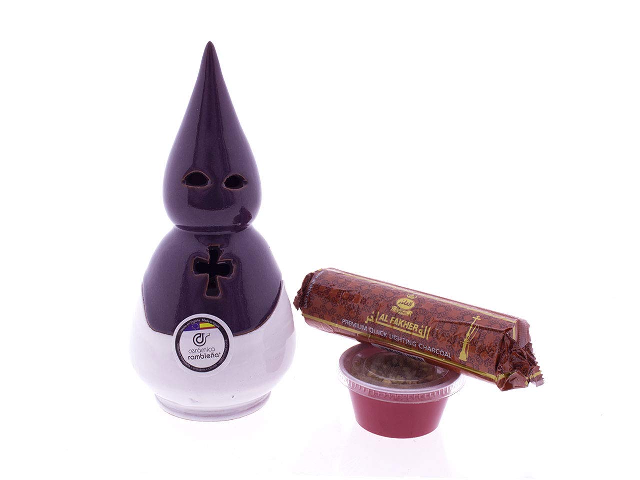 Encensoir nazarène blanc et violet - Bruleur Encens Religieux - Encens de Bar - Encens Originaux - Encens Semainier Sainte 9 x 9 x 19 cm - Accessoires Inclus