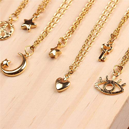 Collier oeil clé nid d'abeille chaîne clavicule acier titane doré - 4