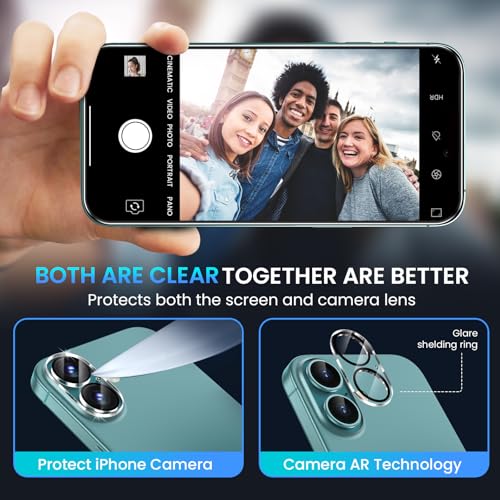 Image of Fotbor for 3Pack iPhone 16 Plus Screen Protector with 3Pack Camera Lens Protector, 9H+ Tempered Glass Easy Installation Kit, Case Friendly iPhone 16 Plus