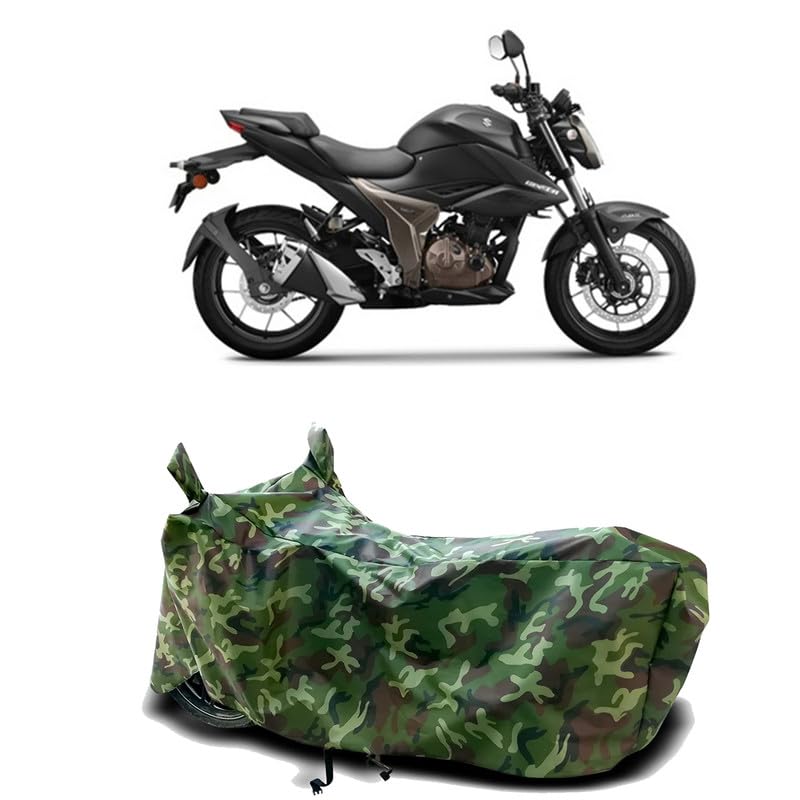 Image of DUFFEL-100% Heat Protection Two Wheeler Bike /Scooty Body Cover for Suzuki Gixxer 250 Water Resistance /UV-Rays /Birds Dropping /Scratchproof /Dust Proof /Waterproof[Green Jungle Print]
