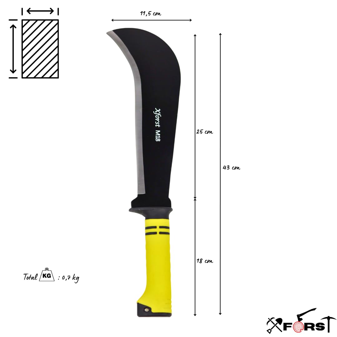 Xforst Roncola Falci Ronca Lama Multifunzione, Mini Pietra per Affilare e Borsa da Trasporto X-M18 - Gertel Gertl Hippe Falce con Manico Antiscivolo in Fibra di Vetro