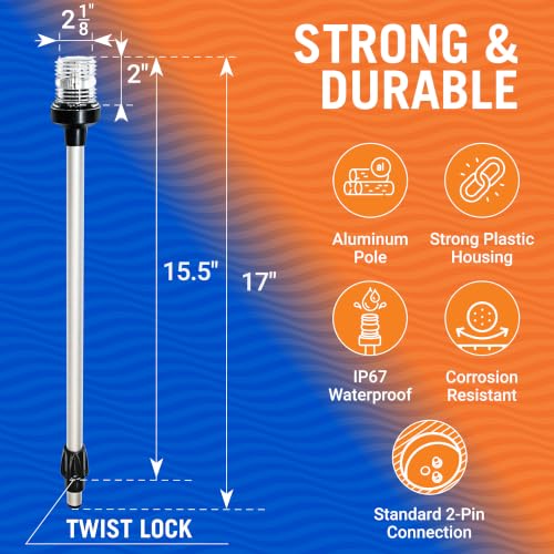 Image of Boat Anchor Light Pole, 17 inch LED Stern Light, USCG Tested Waterproof Marine