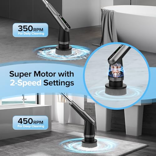 Image of Electric Spin Scrubber, 10-in-1 Shower Scrubber & Retractable Long Handle, 44 lbs High-Torque & Variable Speed Shower Cleaning Brush for Bathroom,Toilet, Bathtub, Kitchen, Tile Floors,
