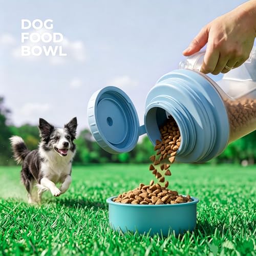 Aurapaws Dog Water Bottle 33.5 Oz with Food Container & 2 Detachable Bowls, BPA-Free - Portable Travel Water Bowl with Shoulder Strap, Leak-Proof Pet Dispenser for Dogs Walking, Hiking, Beach — view 5