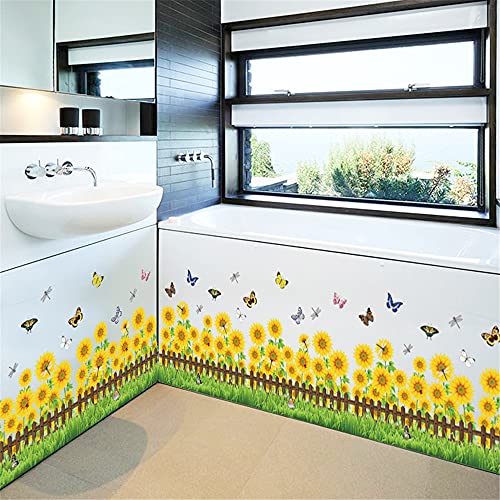 frise murale adhesive,Stickers muraux plinthes taille, tournesol papillon autocollants salon chambre décoration Stickers muraux