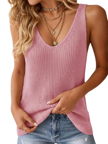 Image of Tutorutor Womens V Neck Sweater Tank Tops Summer Crochet Knit Vest Top
