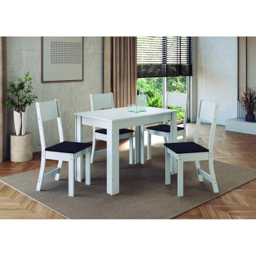 Conjunto Mesa de Jantar 108cm com 4 Cadeiras Multimóveis Cr50204 Branco/preto