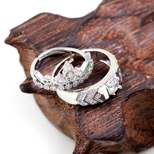 2pcs Adjustable Rings Set for Couples - His Her Princess Crown Design Ring Set for Couple Wedding Engagement Promise Valentine's Day Rings YA47473