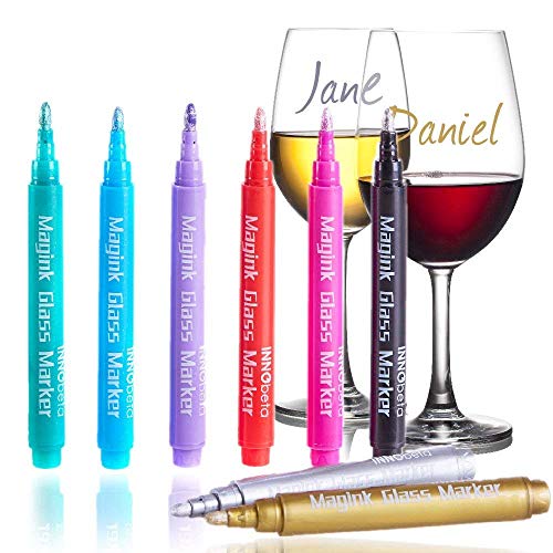 INNObeta Paquet Magink de 8 marqueurs métalliques pour verre, effaçable, non-toxique, séchage rapide, Alternative pour vin Charmes, Parfait pour des...