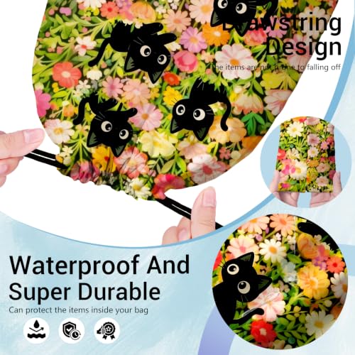 Image of Cat Drawstring Bag Foldable Storage Floral Bags for Cloth Shoes Toiletries