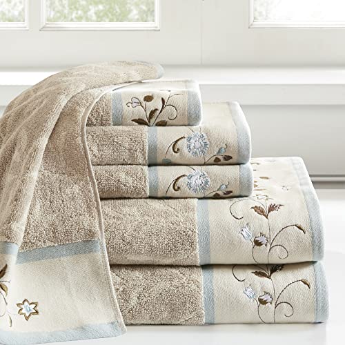 Madison Park MP73-6090 Serene 100% Cotton Bath Towel Set Luxurious Floral Decorative Towels thumb #1