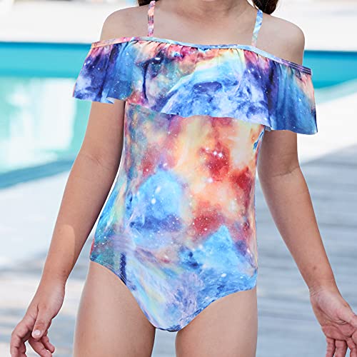 Image of Girls One Piece Swimsuits Off Shoulder Bathing Suit for Kids Hawaiian Swimwear 3-16 Years