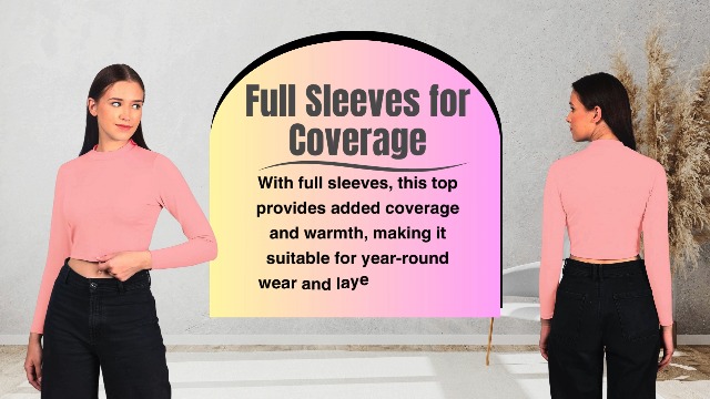 Fasska Women's High Neck Casual Slim Fit Crop Top Full Sleeves (X