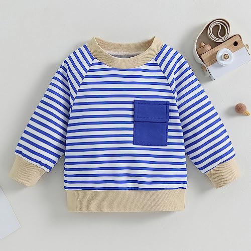 Kids Sweatshirts Soft Cotton Warm Crewneck Cartoon Stripes Long Sleeve Pullover Sweatshirts For Boys (Blue, 4-5 Years)2