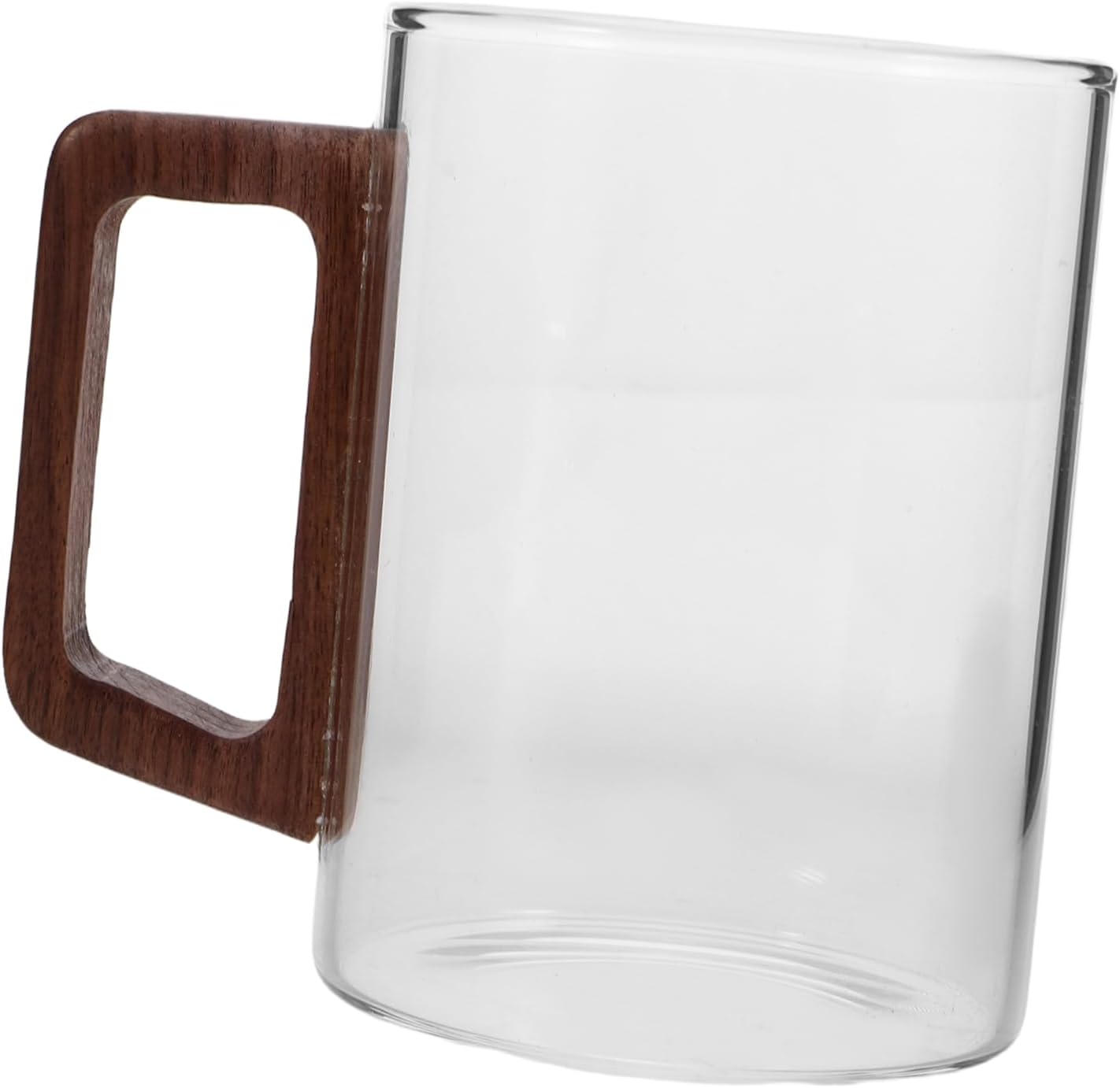 Clear Glass Coffee Cup with Wooden Handle Mug for Tea Latte and Espresso Beverages Minimalist Design for Everyday Use