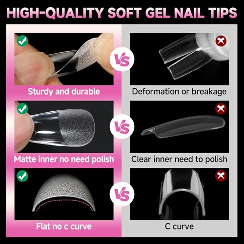 Image of UNA GELLA Medium Coffin Nails Tips Soft Gel 120pcs Half Matte | Nail Tips Coffin Full Cover Fake Acrylic Nails Clear Coffin Press on Nails for Nail Extensions Home DIY Salon 12 Sizes