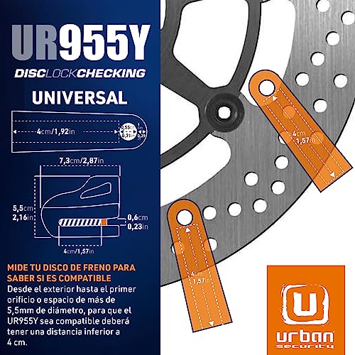 URBAN UR955Y Candado Moto Disco Universal, Seguridad Compacta y Eficaz, Más Visible Más Disuasorio, Rápido Bloqueo Click, Antirrobo Bloqueo Pinza Disco Freno Moto, Bicicleta, Patinete Electrico - imagen 7