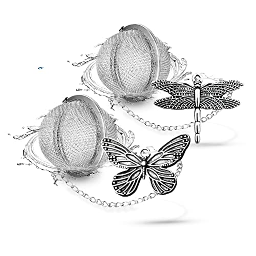 2pcs Tea Infuser,Loose Leaf Tea Steeper Tea Strainer with Charm Handmade Dragonfly Butterfly Pendant Tea Ball Tea Filter Tea Infusers for Loose Tea