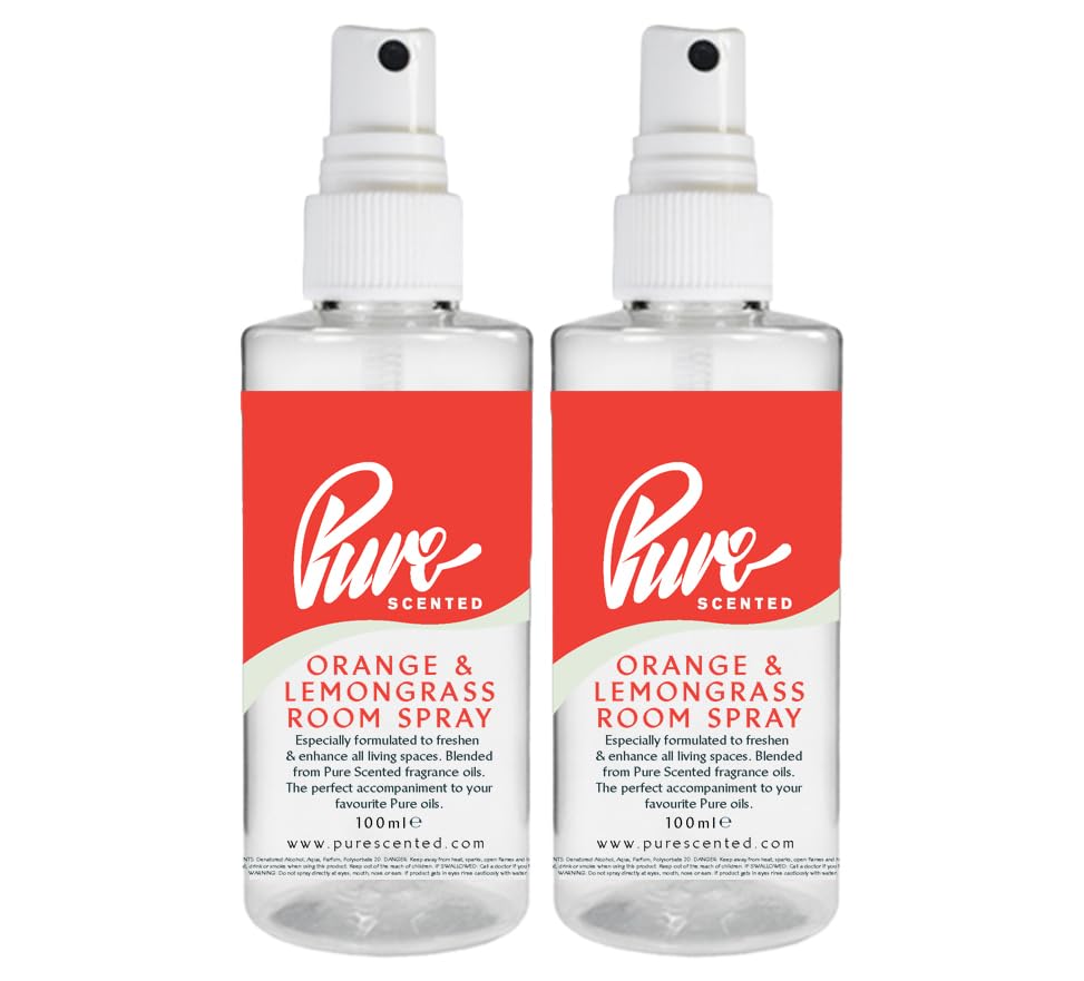 "Pure Scented 200ml Room & Fabric Sprays 2 x 100ml Suitable For Home, Car, Caravan, Work, Gym Bags, Odour Eliminators (2 x 100ml, Orange & Lemongrass)" โ image 1
