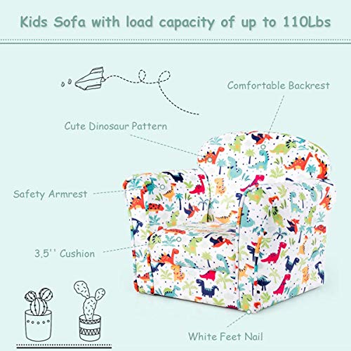 Honey Joy Children Sofa, Dinosaur Patterned Toddler Armchair With High Back, High-Resilience Sponge, Portable Mini Couch Chair For Boys And Girls Aged 1-3 (Single Sofa) #TOP2