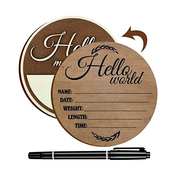 Holz Geburt Ankündigung Personalisierte Baby Ankündigung Schild Holz Geburt Ankündigung Schild Baby Namensschild Runde Holztafel mit schwarzer Farbe Marker für Baby Name und Geburt Detail, 20 cm