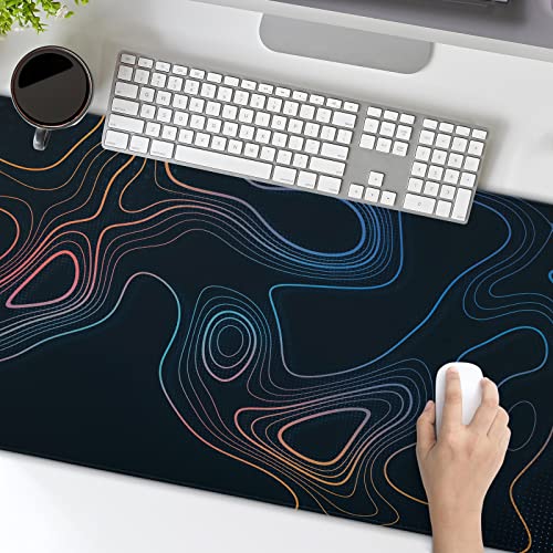 Image of Topographic Contour Map XL Mouse Pad 31.5 x 11.8 Inch Gaming Mousepad Extended Large Mousepad with Nonslip Rubber Base Stitched Edges Laptop Desk Pad Home Office Supplies