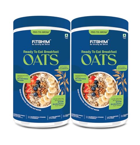 Image of ProToGrow Ready to Eat Oats with Bhim Banana & Real Cranberries - 300g Jar (Pack of 2) | High Dietary Fibre & Protein Rich | No Refined Sugar | Gluten Free | Healthy Breakfast for all Ages