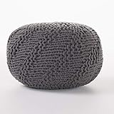 Christopher Knight Home Hazel Indoor / Outdoor Fabric Weave Pouf, Dark Grey Small