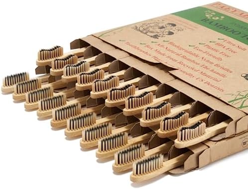 paeyaer 10 Count Bamboo Toothbrushes - Charcoal Toothbrushes Set | Natural Wood Toothbrushes Bulk | Soft+Medium Bristles | Reusable and Eco-Friendly | BPA Free | Biodegradable & Compostable