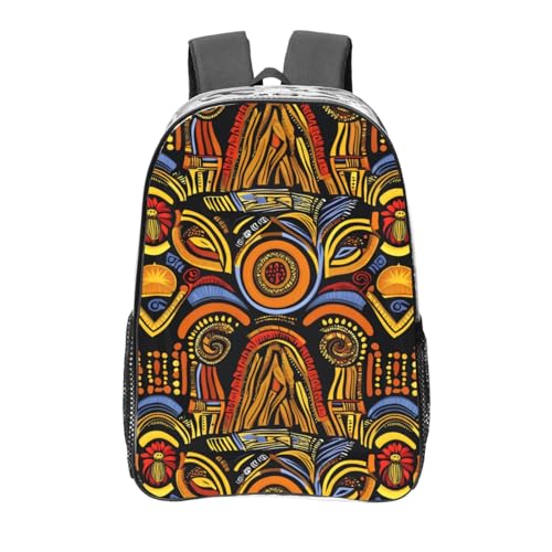 African National Patterns Print Work Travel Stadium Events Transparent Backpack PVC Clear Bag Large Side Pockets