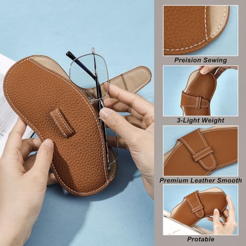 Image of CREATCABIN Leather Glasses Case Portable Sunglasses Pouch Travel Lightweight Slim Squeeze Eyeglasses Holder Bag with Suede Fiber Cleaning Cloth for Women Men Chocolate