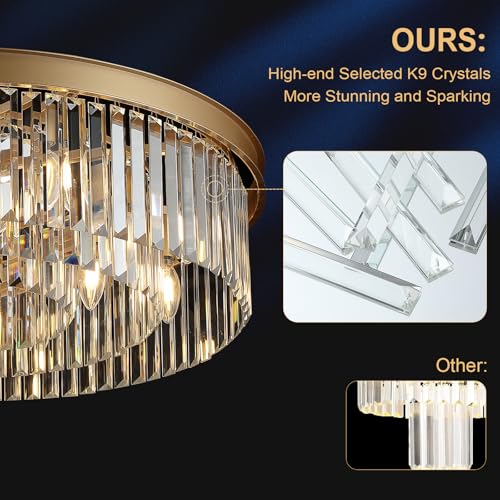 Image of Gold Crystal Chandeliers 30 inch Modern Round Chandelier Luxury Light Fixture
