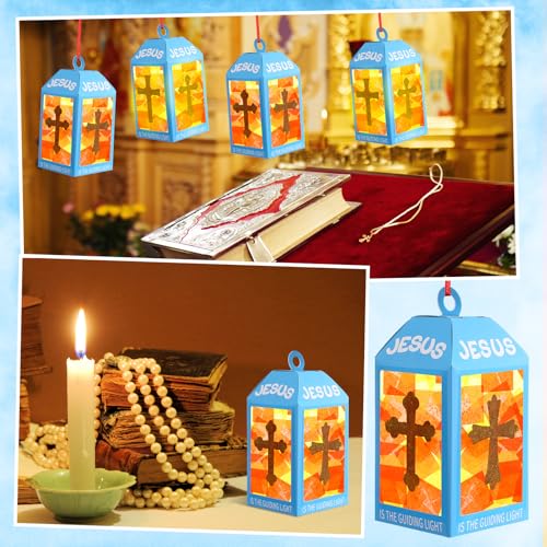 Lanternes chrétiennes en papier Simgoing avec bougies LED pour VBS et école du dimanche Lot de 12 - 5