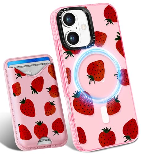 Toycamp for iPhone 17 Case - Compatible with Magsafe Credit Card Holder Wallet Magnetic Cute Women Teen Girls Kawaii Girly Unique Strawberry Design Phone Cover for Apple 17 Air