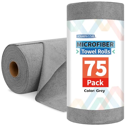 HOMERHYME Rollo de paño de limpieza de microfibra, paquete de 75 toallas de microfibra extraíbles, trapos de limpieza reutilizables, sin pelusas, lavables, absorbentes, trapos de platos para el hogar,