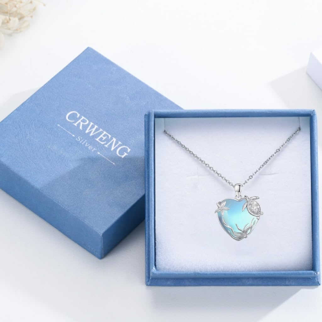 Sea Turtle Necklace for Women 925 Sterling Silver Heart of the Ocean Moonstone Pendant Necklace Turtle Moonstone Jewelry Gift for Wife Mom - Image 6