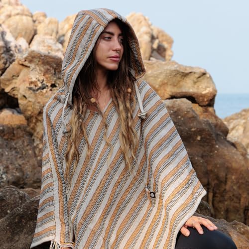 virblatt - Poncho Men | 100% Cotton | Mexican Poncho Men Baja Hoodie |Big Hood| Winter Pancho Warm Hooded Poncho Cape3