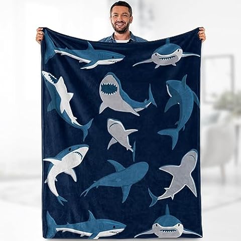 Shark Blanket Gifts for Boys Kids - Nautical Ocean Animal Soft Throw Warm Lightweight Fleece Cozy Fuzzy Blankets for Girls Men Adults Cartoon Birthday Bedroom Living Room Bed Couch Decor 60"x80" Cover