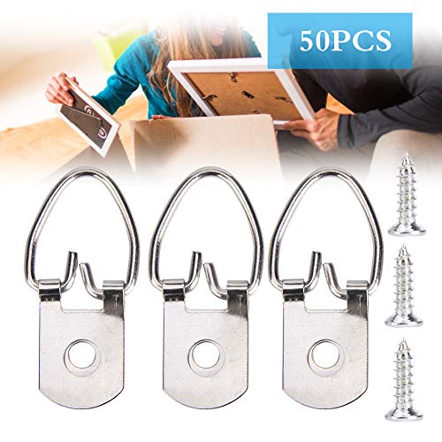 Image of 50 Sets Picture Hangers Kit with Screws, D Ring Picture Hangers Picture Frames Double Holes Clasp Picture Hanging Hardware Picture Hooks Picture Hang Solutions for Clock, Paintings (B)