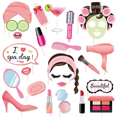 AIBAOBAO 24 pcs Accessoires de Photo de Fête à Thème, Accessoires de Photomaton de Spa, Jour de Spa, Accessoires de Selfie de Maquillage d'anniversaire,...