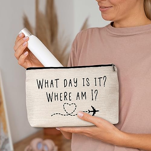 AWSICE Flight Attendant Makeup Bag What Day Is It Where Am I Cosmetic Travel Toiletry Bags Friendship Gift For Stewardess Flight Crew Women Sister Friend-A134