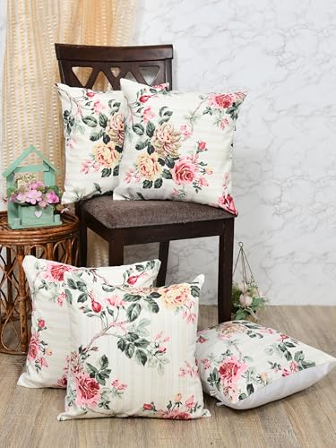 Image of Clasiko Premium Duck Cotton Decorative Throw Cushion Covers for Sofa Living Room ; Set of 5; 18x18 Inches; Floral Nest