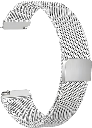 Image of VEROX Stainless Steel 20mm Watch Strap with Magnetic Lock Compatible with Samsung Galaxy, Fast-Track, Ptron, Amazfit,Boat, Fire Boltt, Noise, Dizo, Amazfit, Beatxp All 20MM Watch- Silver