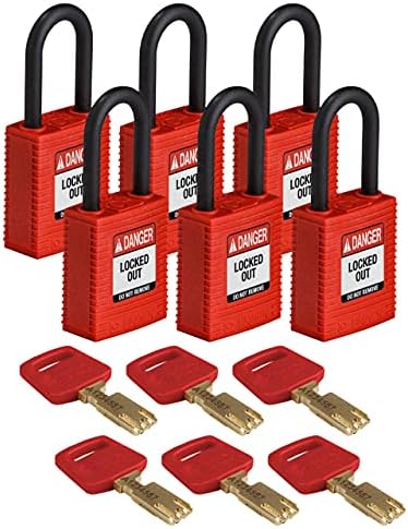 Brady NYL-RED-38PL-KD6PK, 150311 Nylon Lockout Padlock, Red (Pack of 2 pcs)