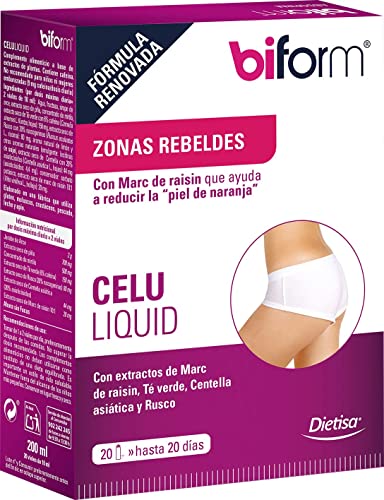 Dielisa – Celu Liquid Biform, Complemento Alimenticio a Base de Extractos de Plantas y Vitaminas, Ingredientes que Ayudan a Quemar Grasas, a la Circulación Venosa y a Drenar - 20 Viales