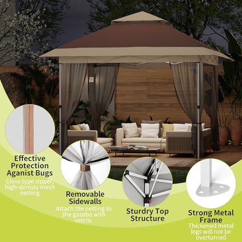 10x10 Canopy Tent, Pop Up Gazebo Tent with Mosquito Netting, Outdoor Canopy with 4 Sandbags & Wheeled Bag & Height Adjustable, Pop Up Gazebo for Patio Garden Backyard Lawn Deck