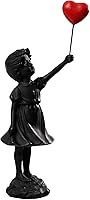 Banksy Love Balloon Girl Resin Statue - Street Graffiti Art Sculpture for Living Room, Bookshelf, Desk Decor (Black, 9.4" Tall)