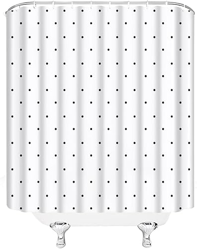 okoikfc Duschvorhang 120 x 200 cm Schwarze Und Weiße Punkte, 3D Duschvorhang Anti-Schimmel Punkte, Shower Curtains Polyester Wasserdicht Duschvorhänge für Badezimmer, Bad Vorhang mit 12 Haken b1364